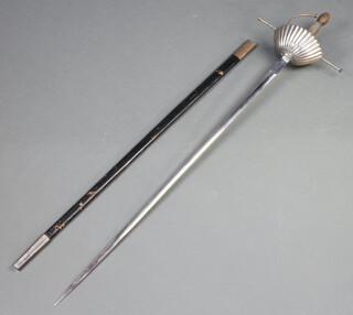 A 17th Century style Spanish sword with lancet hilt and 95cm blade complete with leather scabbard 