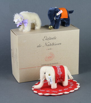 A 2002/2003 Steiff Collectors Club edition bear - Elefante Als Nadelkissen, together with 2 other Steiff figures of elephants 7cm  