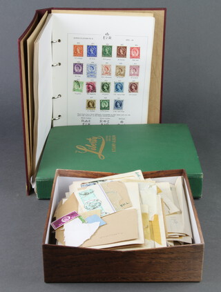 An album of mint and used GB stamps, Victoria to Elizabeth II, a green album including GB, Germany, France, Belgium, Austria and a small box of loose world stamps, some on paper