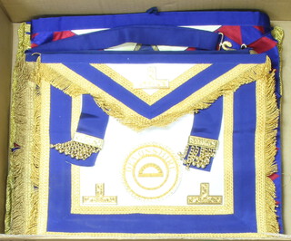 A collection of Masonic regalia including a Grand Officers full dress apron, Assistant Grand Director of Ceremonies, a Supreme Grand Chapter apron, Grand Standard Bearer, a Senior London Grand Rank full dress apron, 1 other Provincial full dress apron 