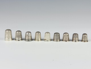 Nine silver thimbles 39.8 grams 