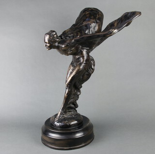A large resin figure of The Spirit of Ecstasy raised on a circular base 62cm h x 29cm 