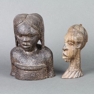 Joseph Okuns, a carved head and shoulders portrait bust of a lady 22cm x 16cm x 8cm and 1 other of a gentleman 18cm x 9cm x 5cm 