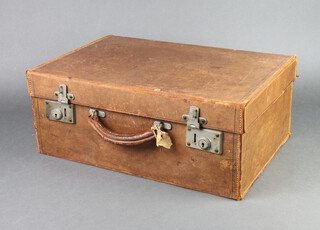 A leather vanity case with chrome mounts 18cm h x 45.5cm w x 30.5cm d 