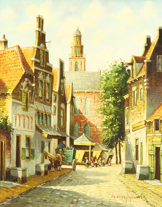 Pieter Cornelis Steenhouwer (1896-1972), oil on canvas signed, Amsterdam Street Scene with figures 49cm x 39cm 