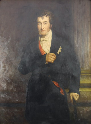 20th Century oil on canvas unsigned, portrait of a standing Arthur Wellesley, First Duke of Wellington 120cm h x 90cm  contained in a gilt frame
