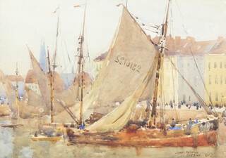 James Paterson (1854-1937), watercolour signed and dated 1907, "View of Ostend Harbour" 25cm x 35cm 
