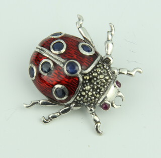 A silver and enamelled bug brooch in the form of a ladybird 30mm, 8 grams  