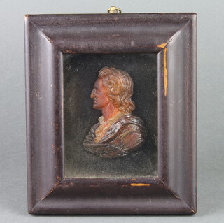 A 19th Century 2 colour wax work portrait bust of a gentleman marked Soke 11cm x 9cm 