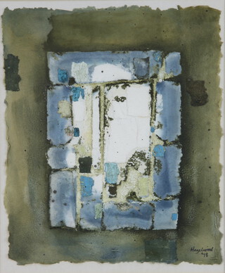 David Hazelwood, oil wash on handmade paper, "Cottage" 32cm x 27cm, the reverse with label signed D Hazelwood Monolith 1978 