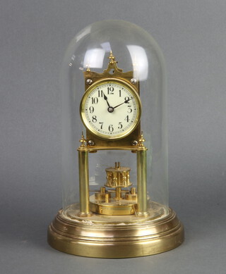 BHA, a 400 day clock with enamelled dial and Arabic numerals, the reverse marked BHA, complete with glass dome (cracked) 30cm h x 18cm diam. 