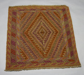 A brown and tan ground Mashwani Gazak rug with diamond design to the centre 120cm x 112cm 