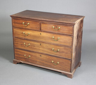 A Georgian mahogany chest of 2 short and 3 long drawers with brass swan neck drop handles, raised on bracket feet (formerly the top of a chest on chest) 87cm h x 110cm w x 49cm d 