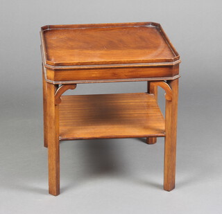 A Chippendale style mahogany lamp table with octagonal tray top, chamfered supports and undertier 53cm h x 49cm w x 49cm d 