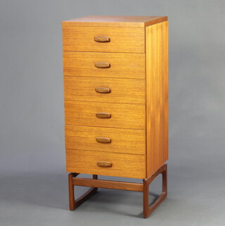 A G-Plan teak tall chest of 6 drawers from the "Quadrille" range, 50cm w x 46 cm d x 115cm h