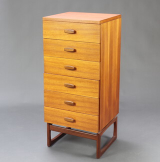 A G-Plan teak tall chest of 6 drawers from the "Quadrille" range, 50cm w x 46 cm d x 115cm h 