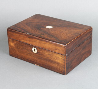 A Victorian rosewood trinket box with hinged lid and mother of pearl escutcheon 10cm h x 25cm w x 28cm d 