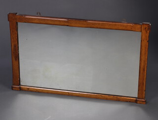 A 19th Century rectangular plate over mantel mirror contained in a light oak Oxford frame 57cm x 94cm 