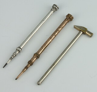 A novelty silver plated propelling pencil in the form of a hammer and 2 others 50