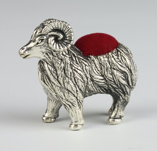 A modern sterling silver pin cushion in the form of a ram 4cm 