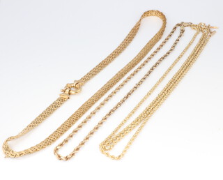 A 14ct yellow gold flatlink necklace and minor 14ct jewellery 33.7 grams 