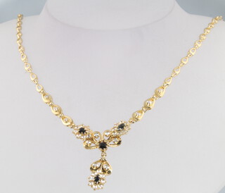 A 14ct yellow gold sapphire and gem set necklace 14 grams, 43cm
