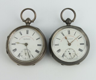 A Victorian keywind silver cased pocket watch Chester 1898 and a ditto Chester 1899, both in 52mm case  
