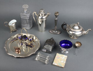 An Art Deco silver plated cocktail shaker and minor and plated wares 