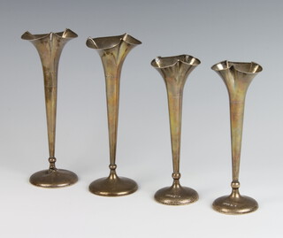 A pair of Edwardian silver tapered posy vases Sheffield 1905 18cm, a larger pair Birmingham 1905 20cm 