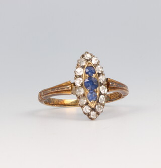 An 18ct yellow gold sapphire and diamond up finger ring, 3.7 grams, size P