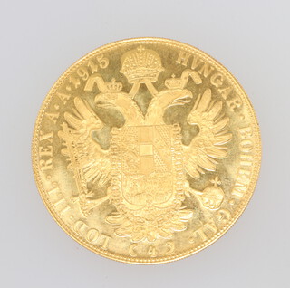 An Austrian 4 ducat gold coin 1915 Franz Joseph I facing right, 14 grams 