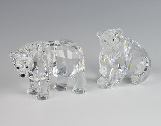 A Swarovski Crystal figure of a standing bear 6cm, ditto of a seated bear 7cm, boxed