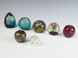 A Selkirk Crystal multi cane paperweight 8cm, 6 others including a Purcia 1995 multi cane weight with animals, birds and trains 