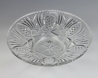 A cut glass shallow bowl with geometric decoration 35cm 