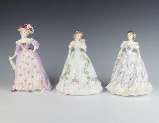 A Coalport figure Mrs Fitzherbert no.1755 of 12500 22cm, a Worcester ditto The Last Waltz no.9155 of 12500 19cm and A Royal Worcester figure Queen of Hearts no.6452 of 12500 19cm 