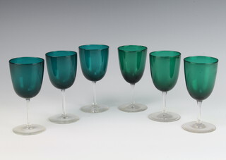 Six matched Victorian green glass sherry glasses 