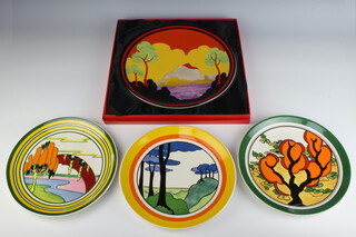 A Wedgwood limited edition Etna Clarice Cliff style plate 426 of 1999 31cm boxed, together with 3 ditto plates Orange Erin, Solitude and Blue Firs 26cm 