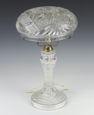 A cut glass table lamp and shade 46cm (a/f)