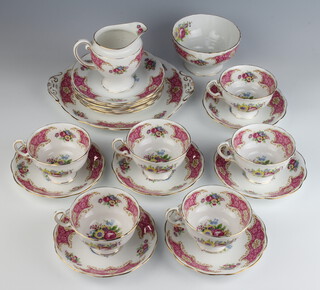 A Royal Standard floral tea set comprising 6 tea cups, 6 saucers, milk jug, sugar bowl, 6 small plates and a serving plate