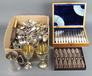 A cased set of fish servers, minor cutlery and plated wares 