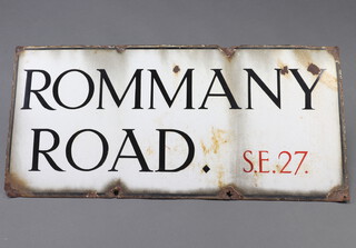 A metal street sign "Rommany Road SE27" 39cm x 81cm 