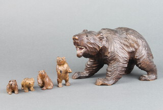 A Bavarian carved wooden figure of a walking bear 10cm, 2 ditto of standing bears, 2 ditto walking bears, 