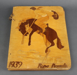 A 1930's parquetry folder marked 1939 Rino Neruda, the interior marked compliments of Bank Club 39cm x 30cm 