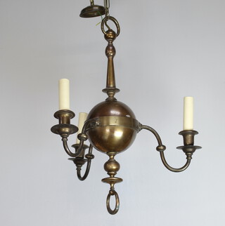 A gilt metal Dutch style 3 light electrolier 56cm h x 47cm diam. 