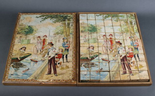 A childs Victorian 63 piece six sided puzzle 38cm x 30cm boxed (hinge damaged) 