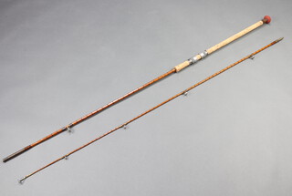 A Walker Bampton Alnwick 10' split cane two piece carp fishing rod with Hardy Bros reel fitting in a black cloth case 
