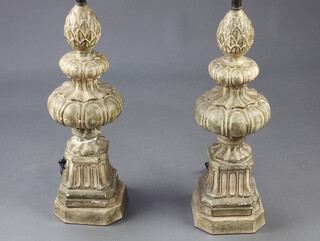 A pair of Rococo style plaster table lamps 65cm h x 20cm diam. (1 f and r) complete with shades 
