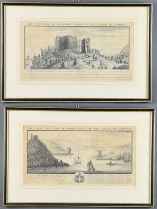 Buck, prints "The West of View of Restormel Castle in the County of Cornwall" and "The South East View of Fowey Castle in the County of Cornwall" 20cm x 38cm 