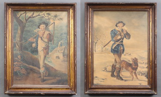 19th Century watercolours, a pair, studies of gentleman at country pursuits 62cm x 45cm 