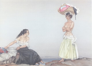 Sir William Russell Flint (1880-1969), a coloured print "Rosa and Marissa" signed in pencil to the margin 63cm w x 48cm h 